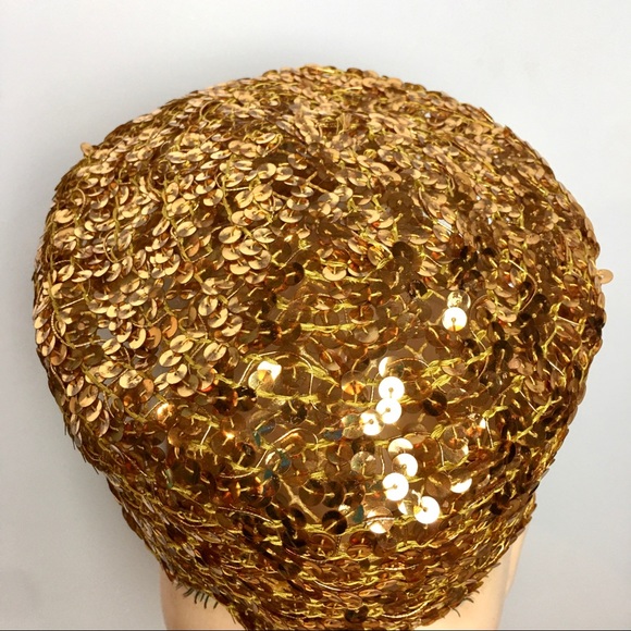 Vintage Pillbox Hat Gold Sequin - Picture 5 of 6